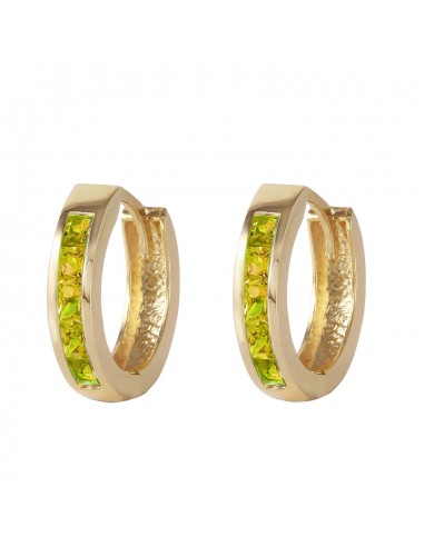 1 Carat 14K Solid Yellow Gold Hoop Huggie Earrings Peridot en ligne des produits 