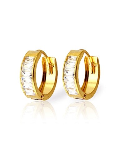 3.5 Carat 14K Solid Yellow Gold Baguette Zirconia Hoops français