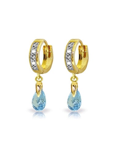 1.37 Carat 14K Solid Yellow Gold Hoop Earrings Diamond Blue Topaz commande en ligne