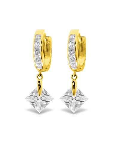 7.58 Carat 14K Solid Yellow Gold Dangling Cubic Zirconia Hoop Earrings Pour